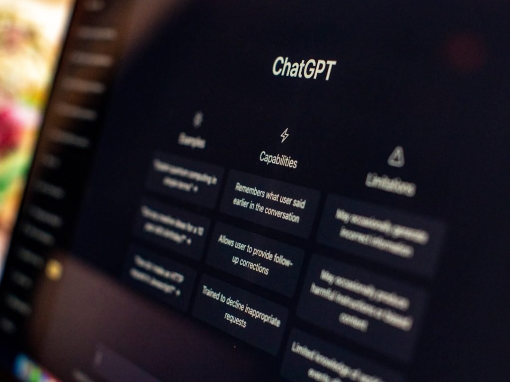 ChatGPT home screen showing examples and capabilities