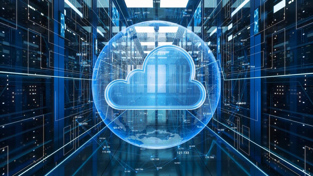 cloud computing icon in a digital data center