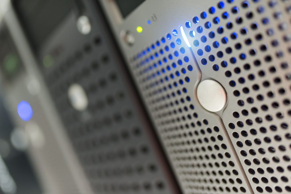 server rack with indicator lights