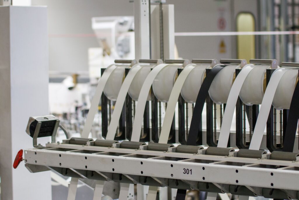 industrial machine in operation in a manufacturing facility